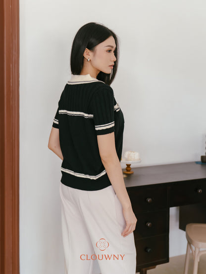 Pegi List Button Knit Top - Black