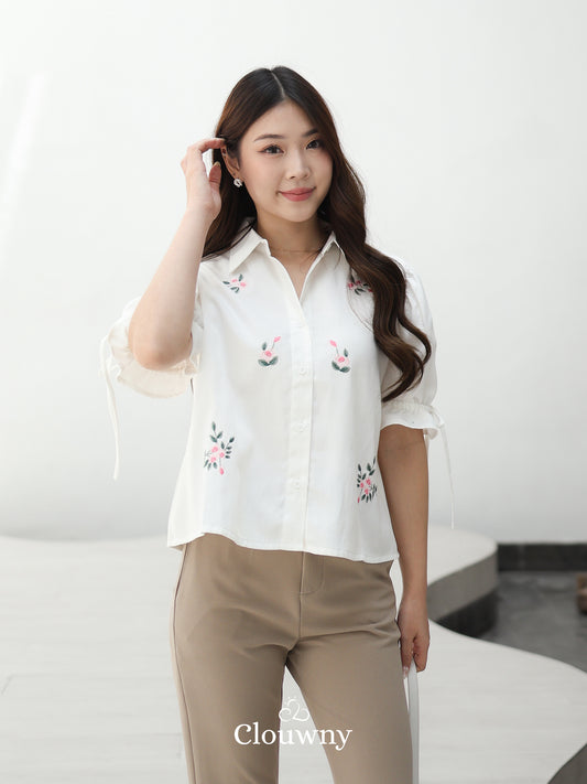 Vilna Embroidery Flower Shirt - White