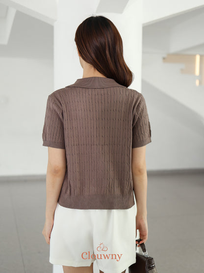 Selma Zipper Knit Top - Mocca