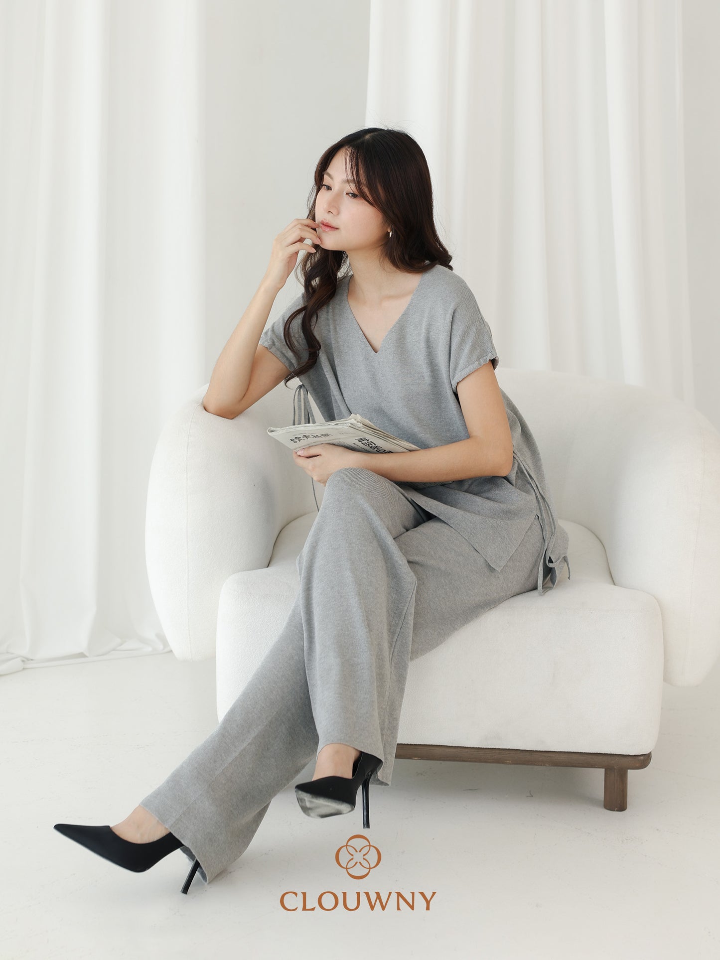 Kala Vneck Knit Set - Grey