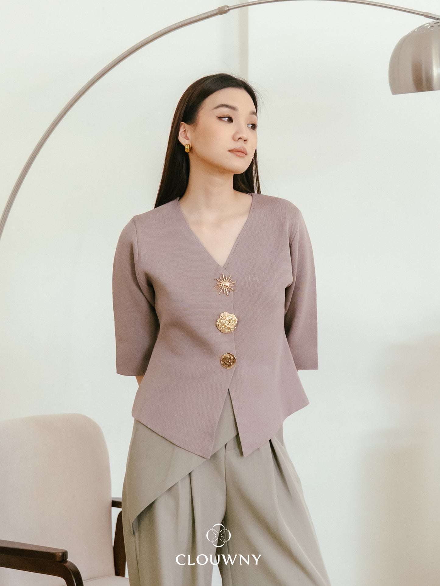 Helios Midisleeve Top - Beige