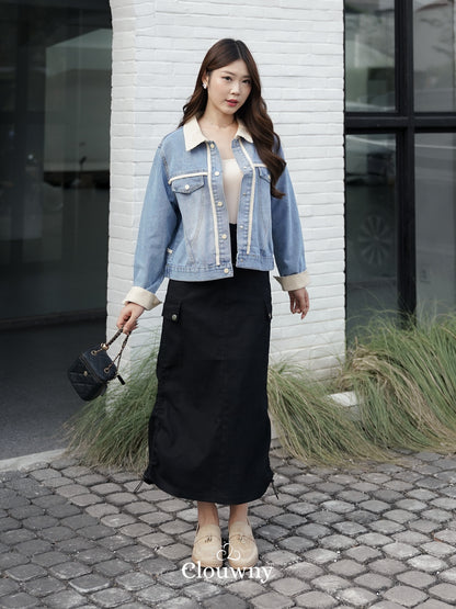 Dex Cargo Denim Skirt - Black