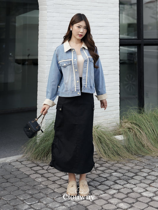 Dex Cargo Denim Skirt - Black