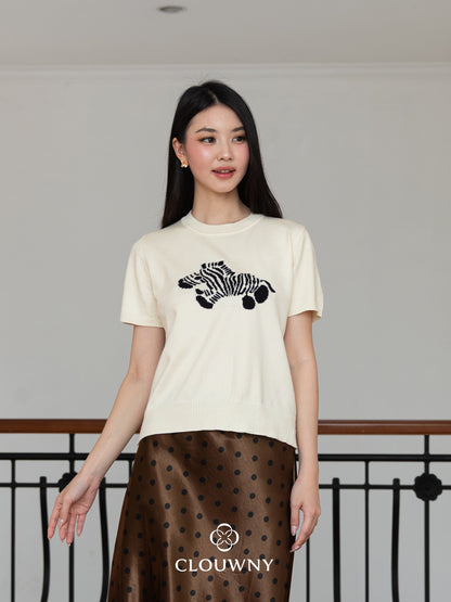 Zebra Knit Top - Cream