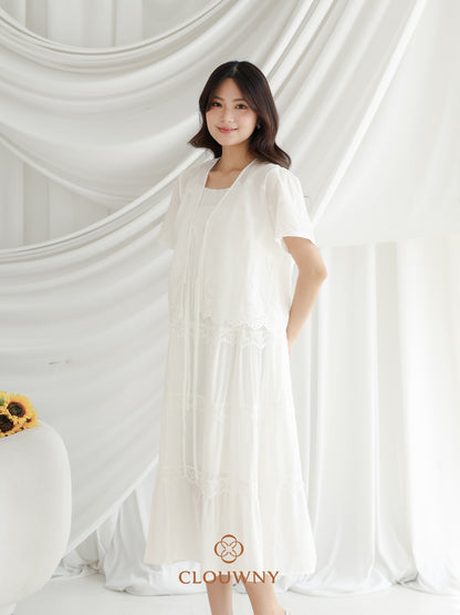 Katama Tiered Broderie Dress - White