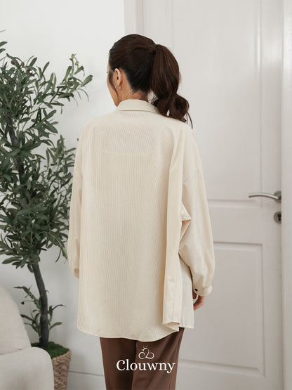 Marcia Corduroy Bow Shirt - Cream