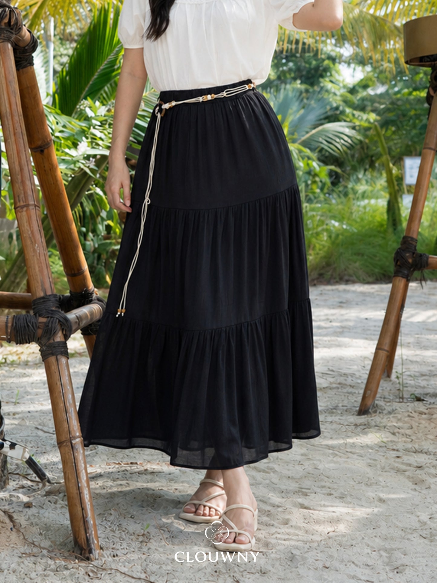 Summer Maxi Linen Skirt - Black
