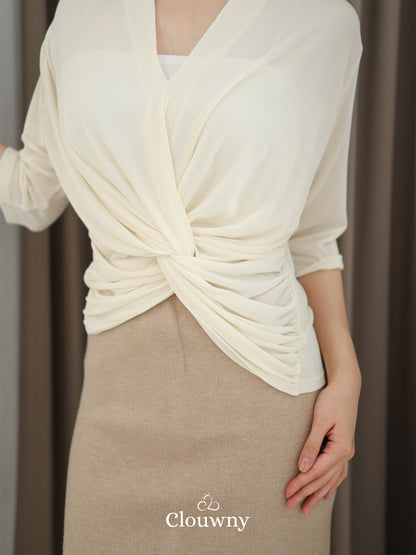 Alfreda Vneck Knit Top - Cream