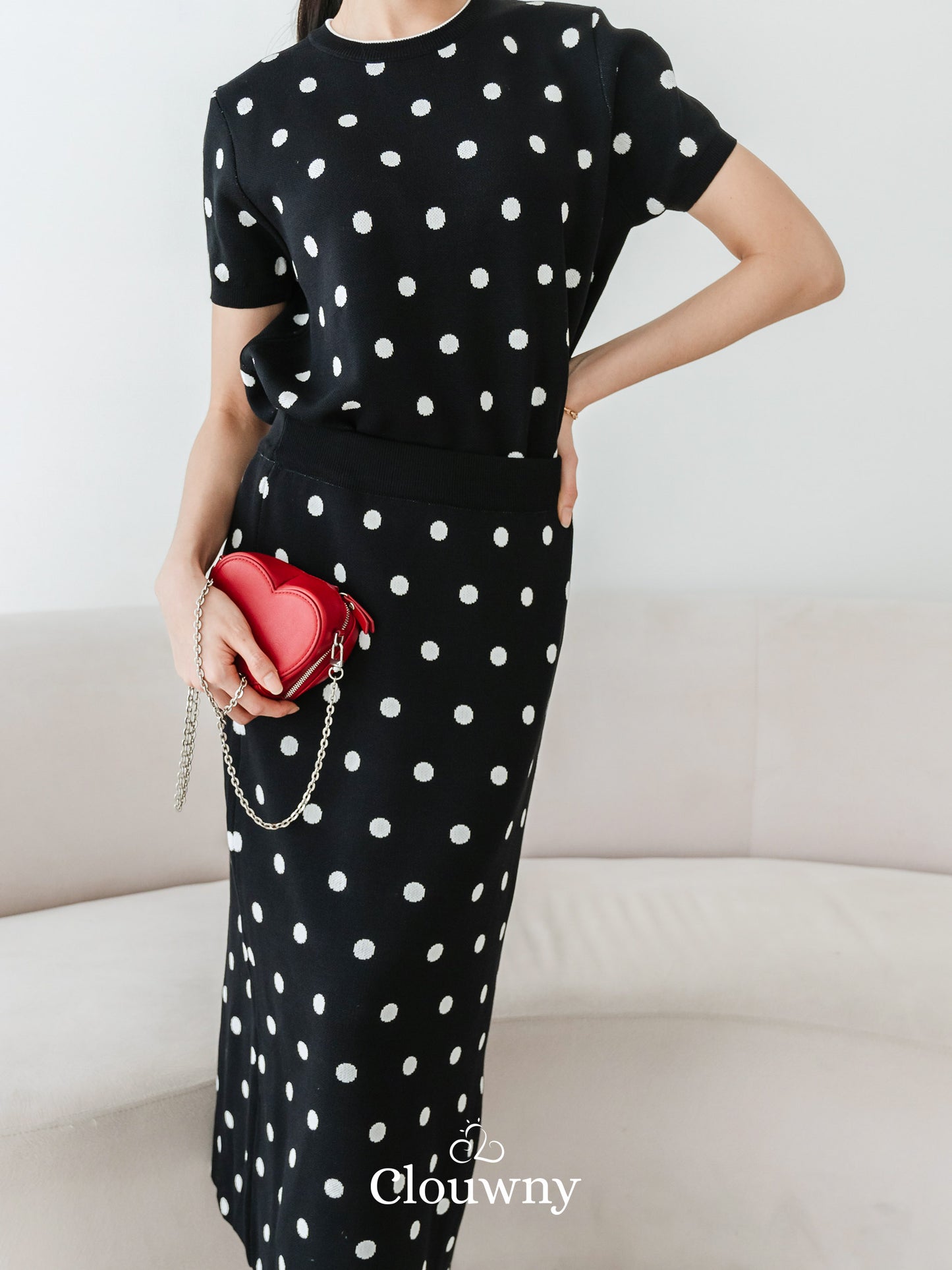 Moir Dot Knit Set - Black