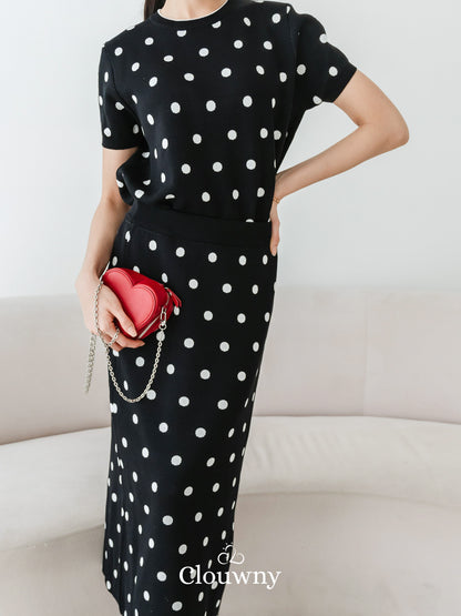 Moir Dot Knit Set - Black