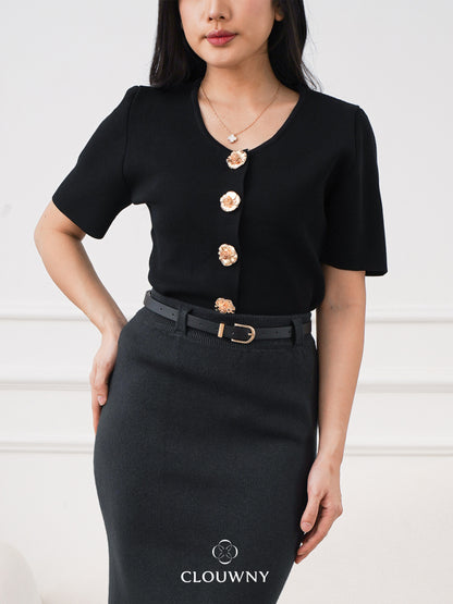 Valencia Peplum Button Top - Black