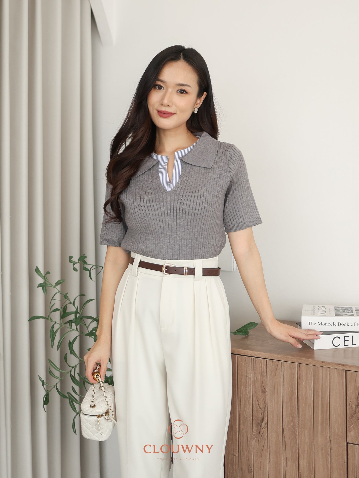 Raquel Combi Knit Top - Grey