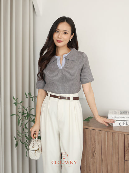 Raquel Combi Knit Top - Grey