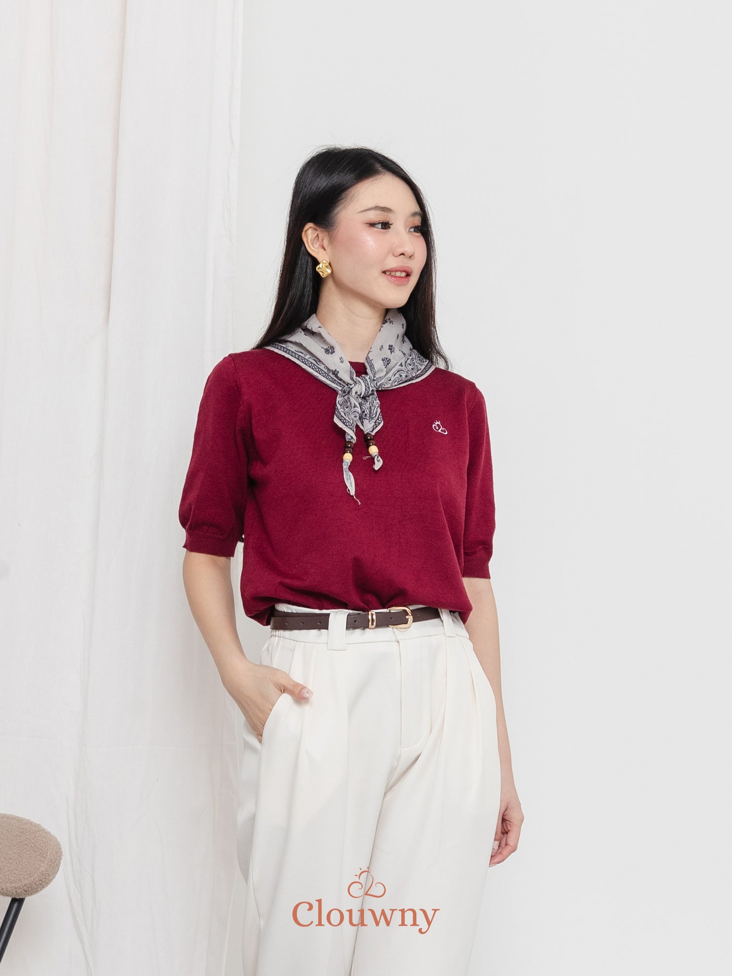 Libra Scarf Knit Top - Maroon
