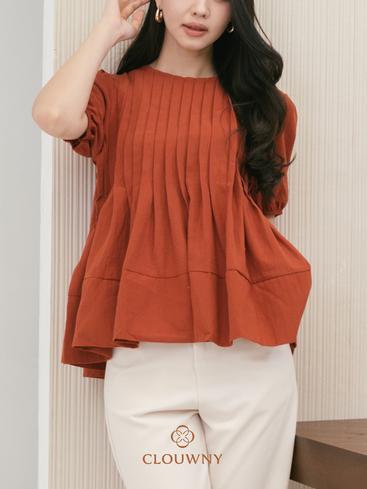 Elysia Pleated Top - Terracota