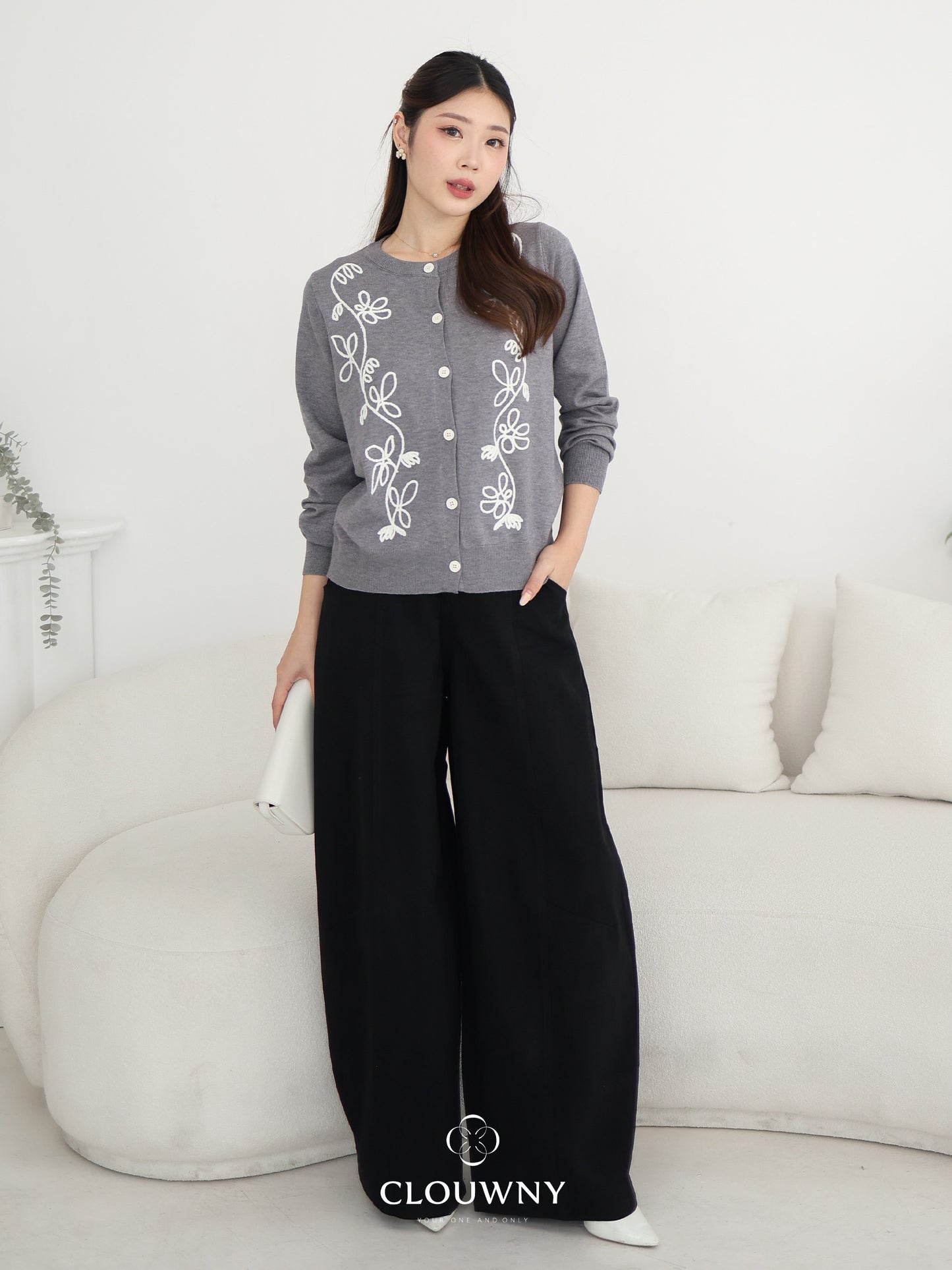 Brinda Button Cardigan - Grey