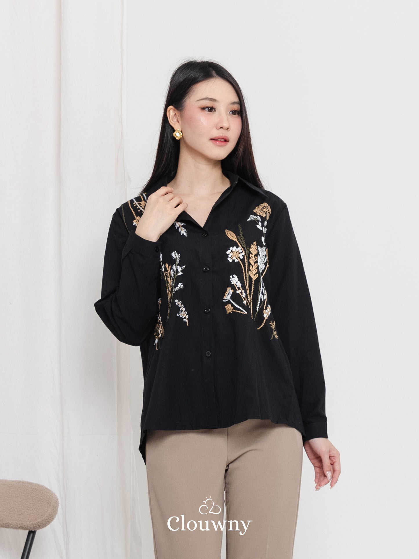 Katerin Flower Shirt - Black