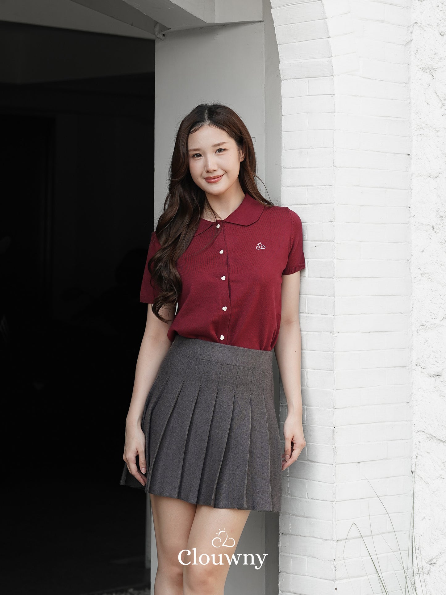 Noza Collar Knit Top - Maroon