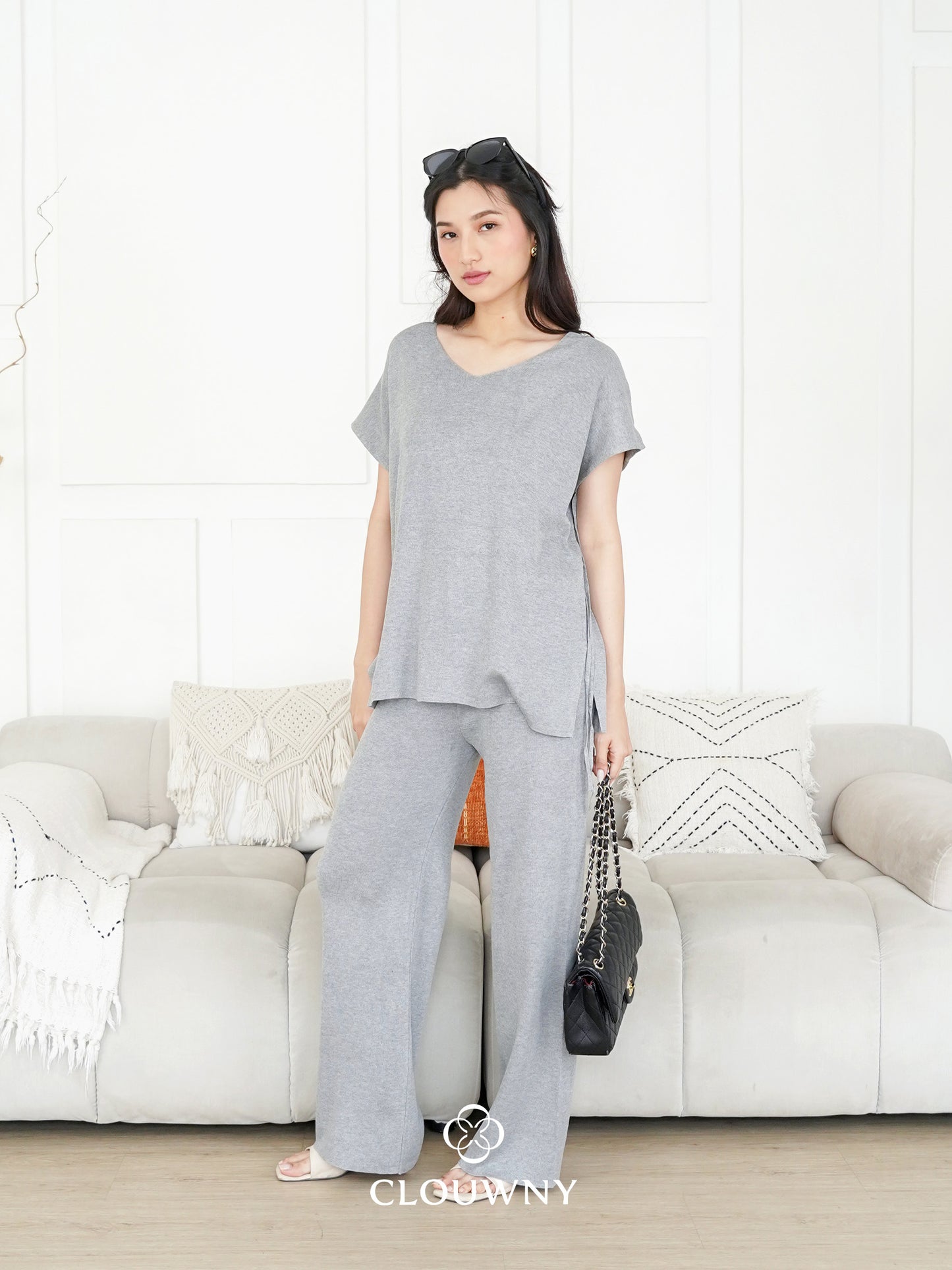 Kala Vneck Knit Set - Grey
