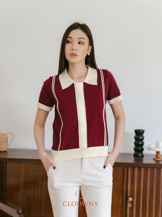 Maina Triple Button Knit Top - Burgundy
