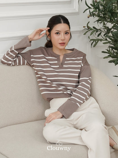 Amila Stripes Knit Top - Beige