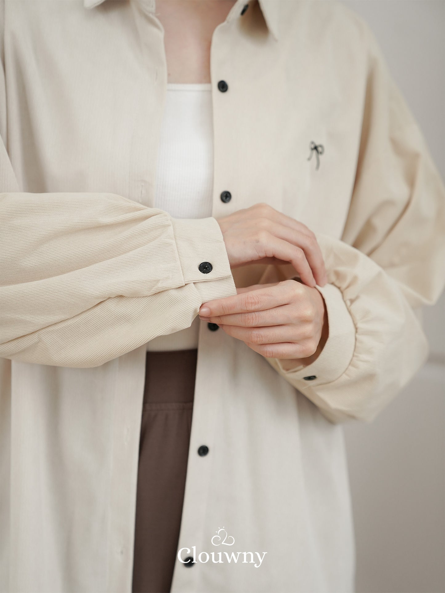 Marcia Corduroy Bow Shirt - Cream