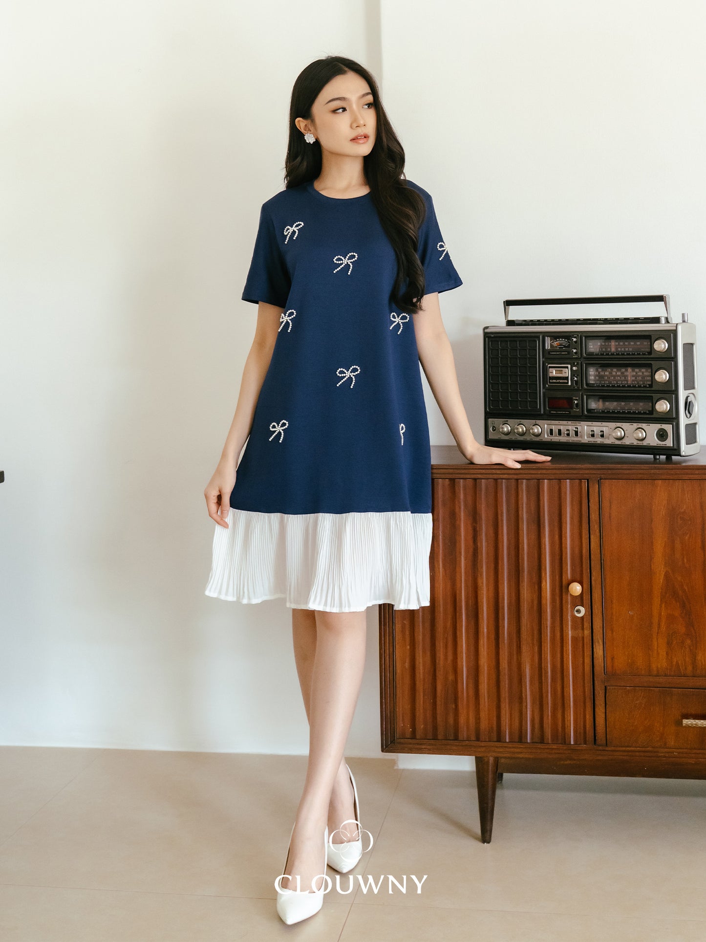 Dania Bow Dress - Navy