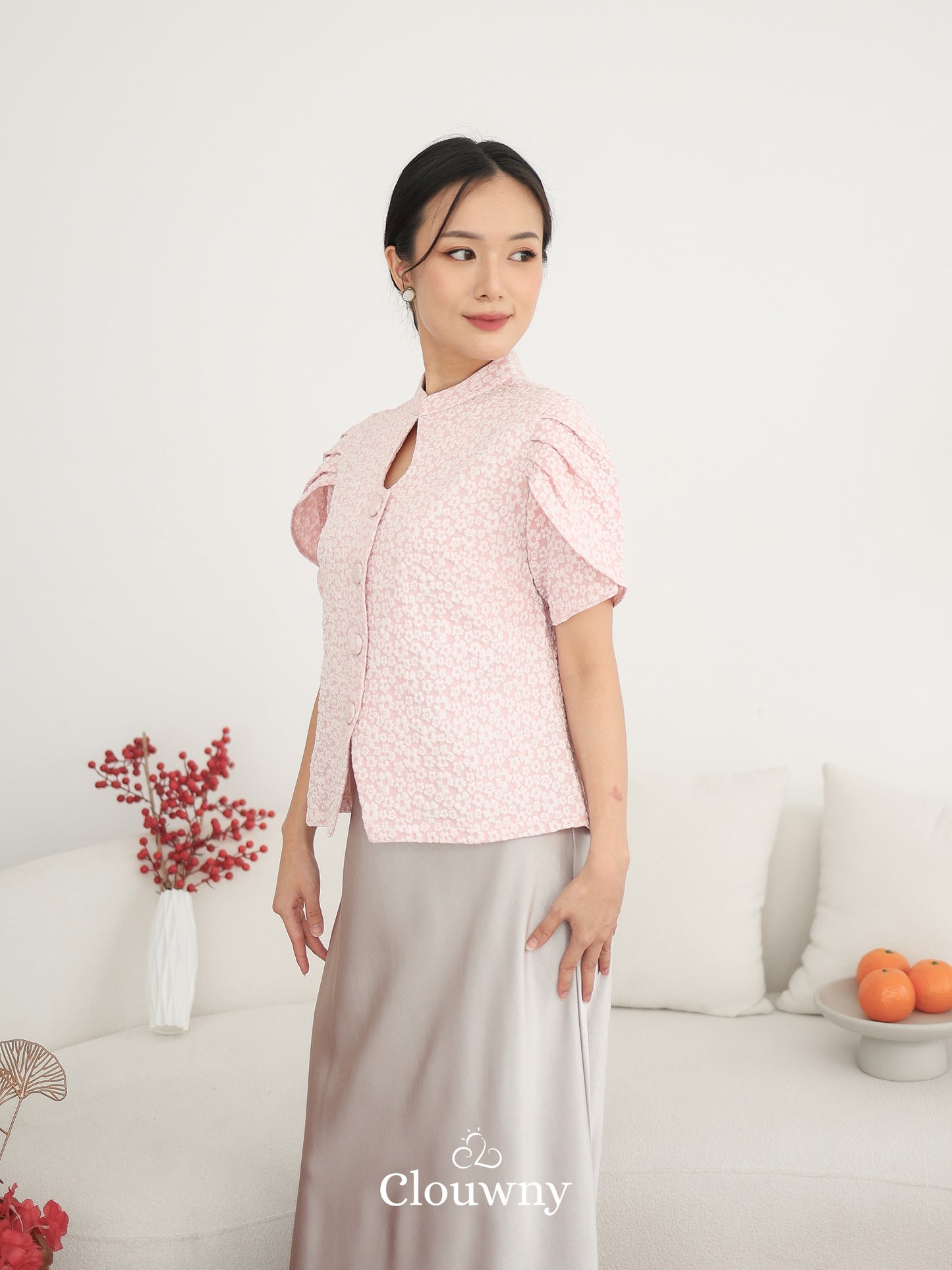 Jiro Button Qipao Top - Pink