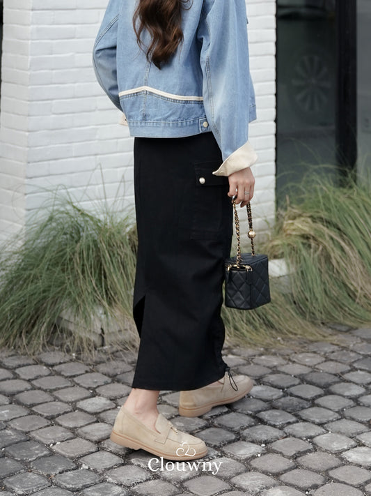 Dex Cargo Denim Skirt - Black
