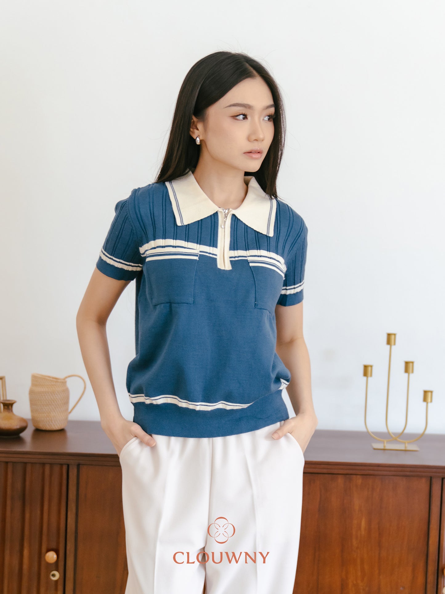 Lanna Zipper Knit Top - Teal