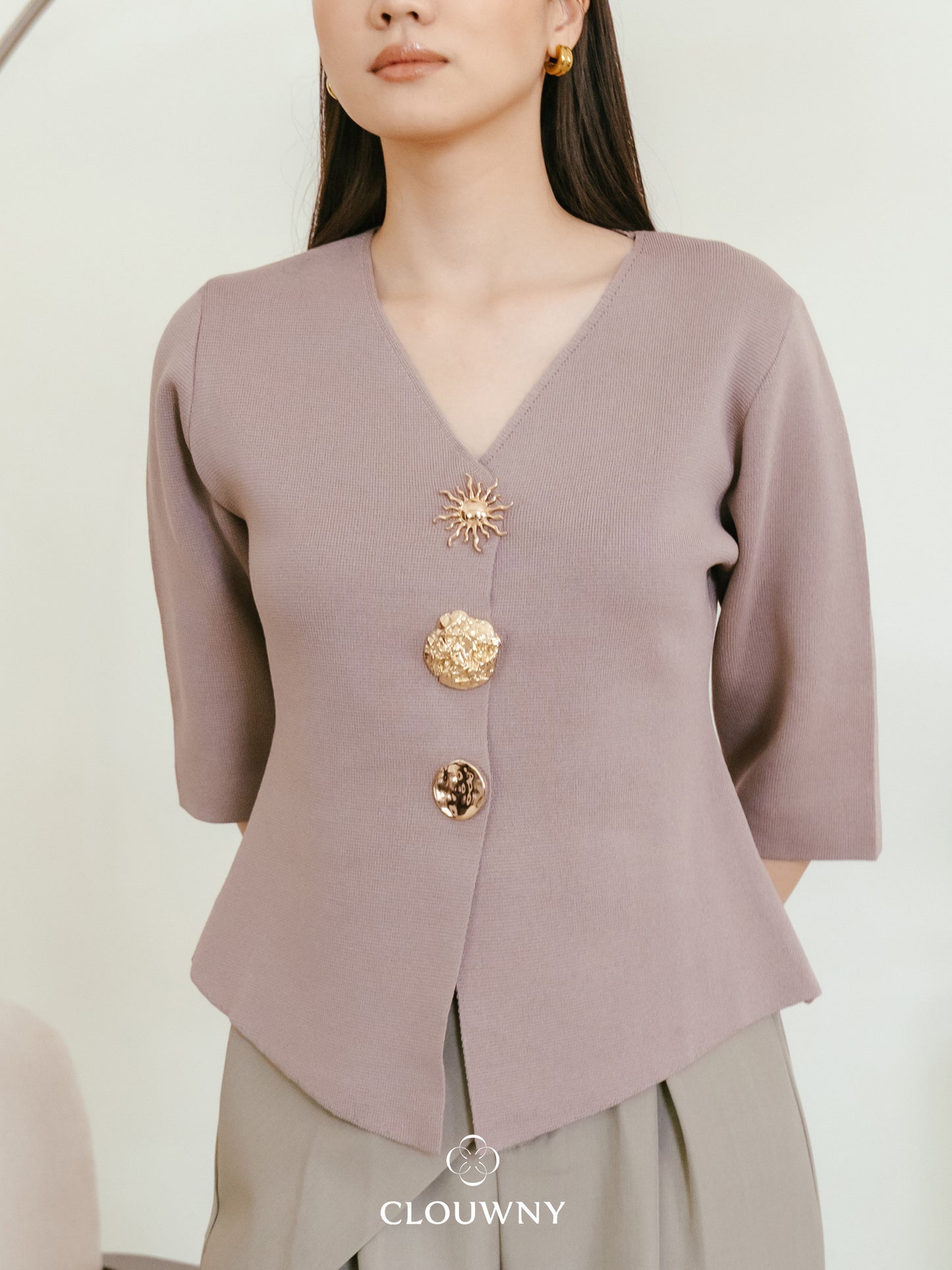 Helios Midisleeve Top - Beige