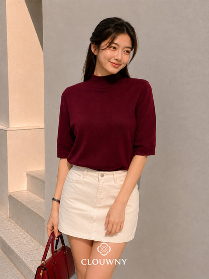 West Round Knit Top - Maroon
