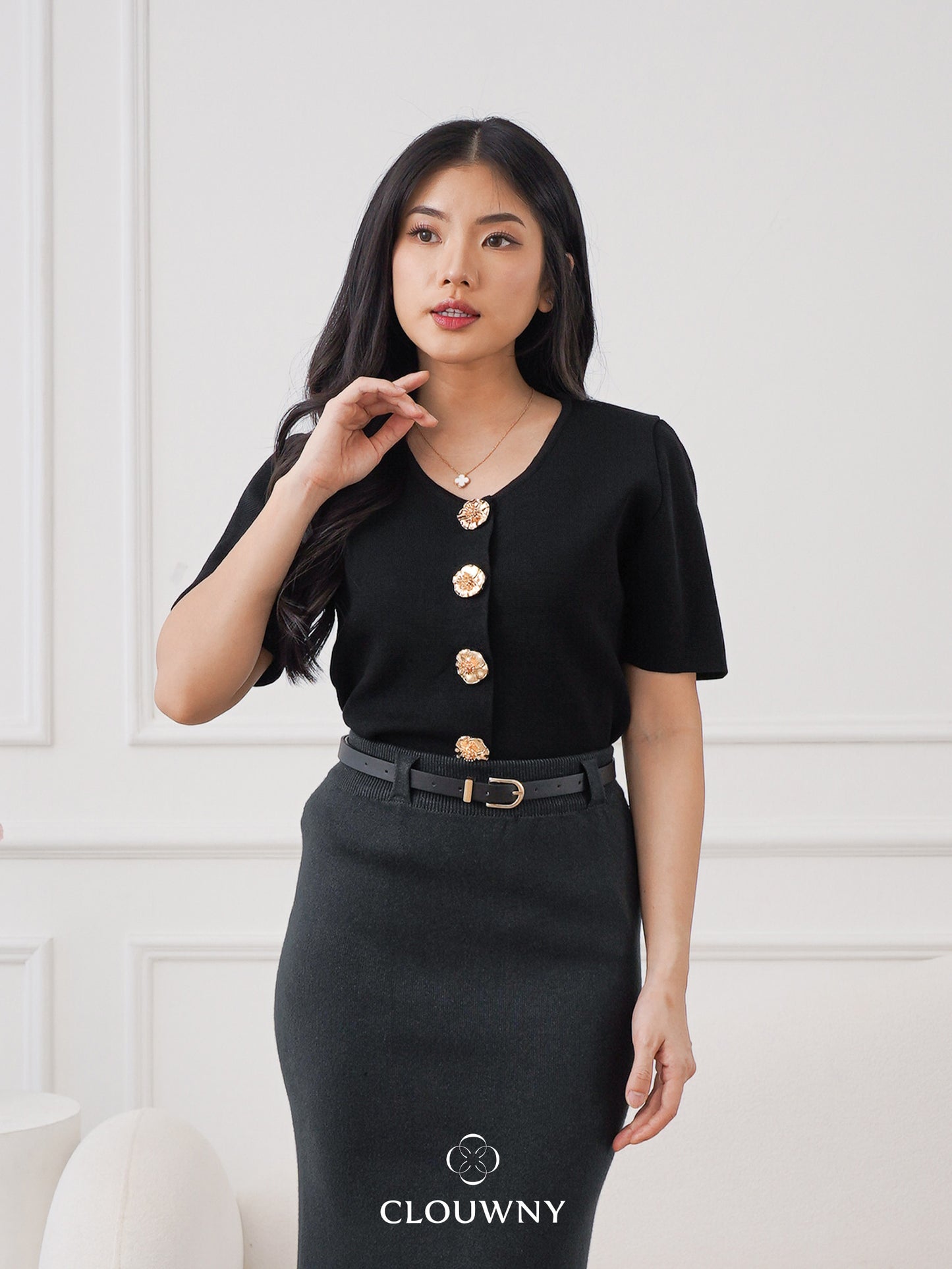 Valencia Peplum Button Top - Black