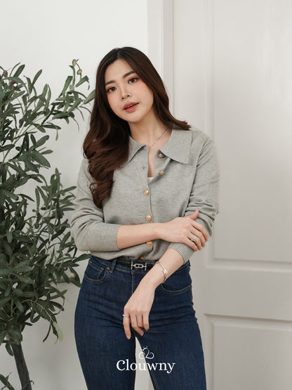 Isora Button Knit Top - Grey