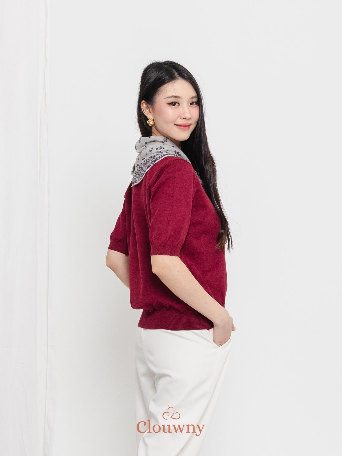 Libra Scarf Knit Top - Maroon