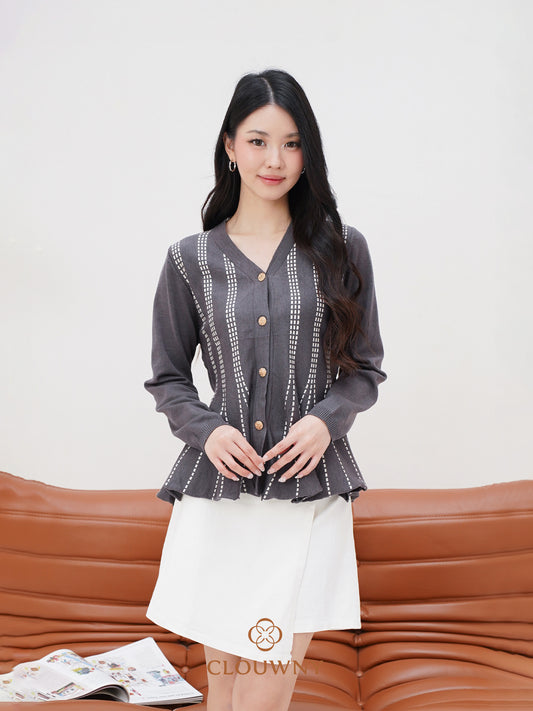 Aysel Peplum Knit Cardigan - Grey