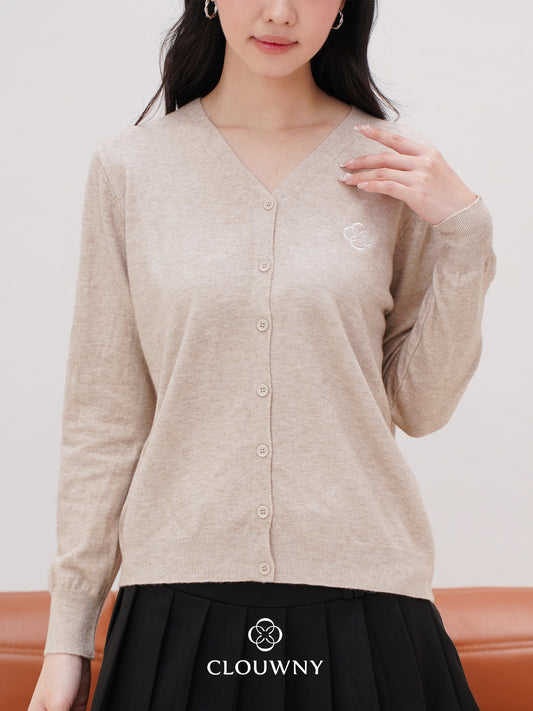 Mela Vneck Button Knit Cardigan - Khaki