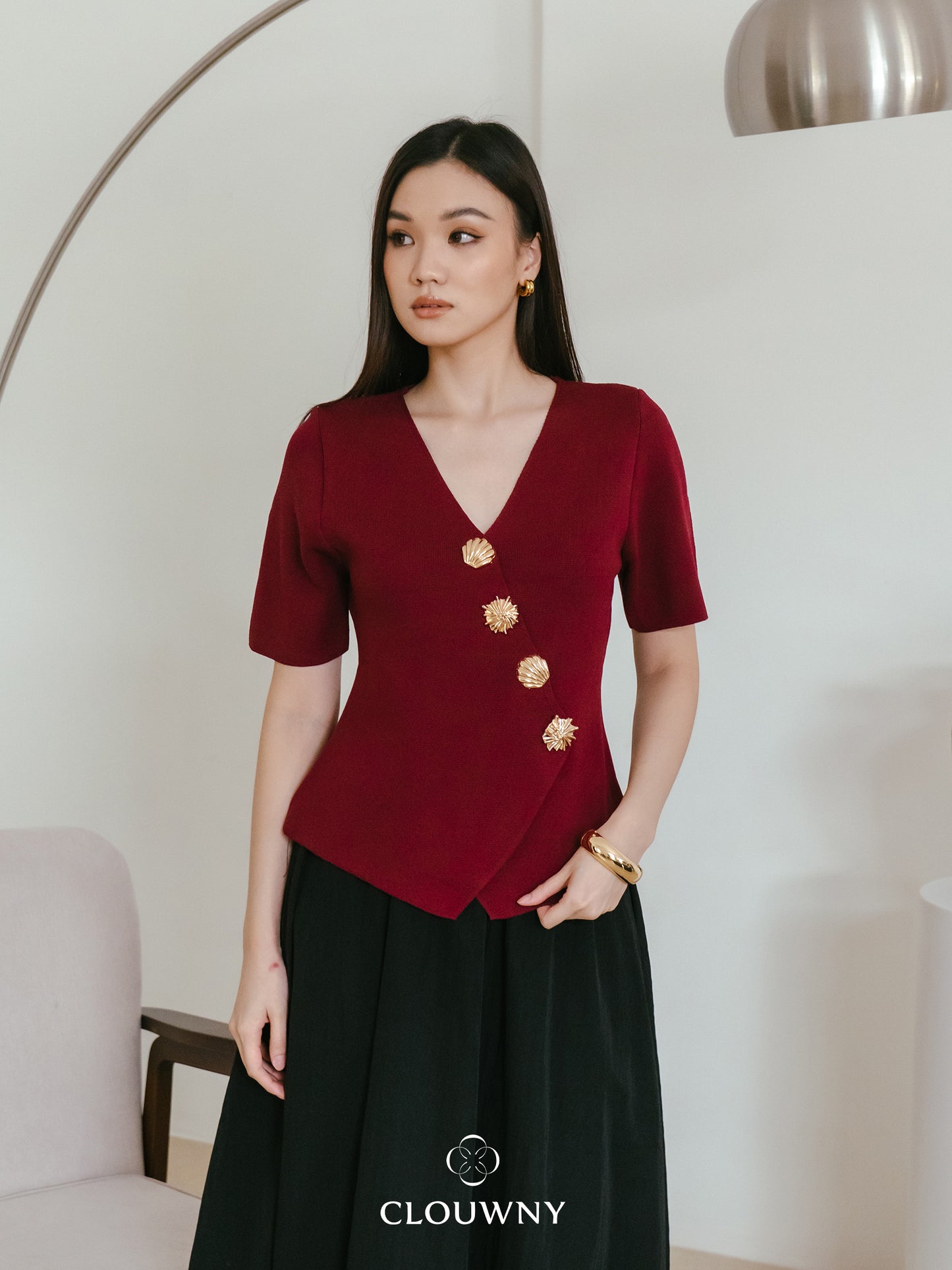 Solea Asymmetric Button Top - Maroon