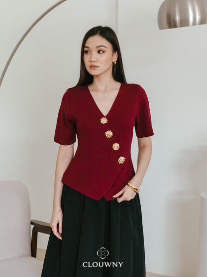 Solea Asymmetric Button Top - Maroon