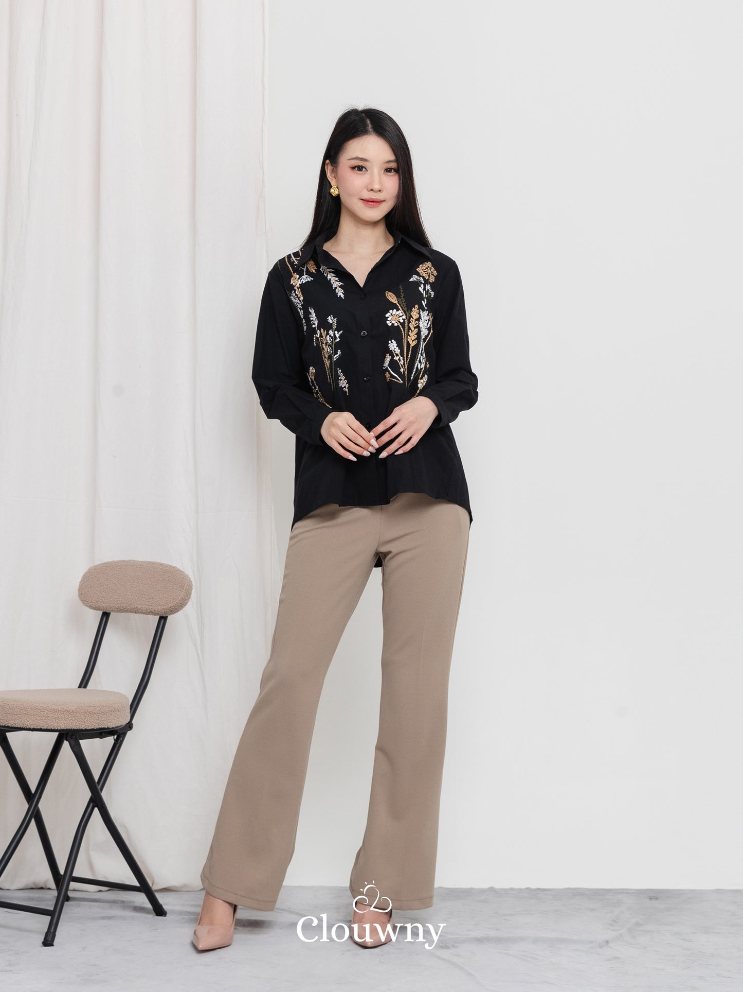 Katerin Flower Shirt - Black