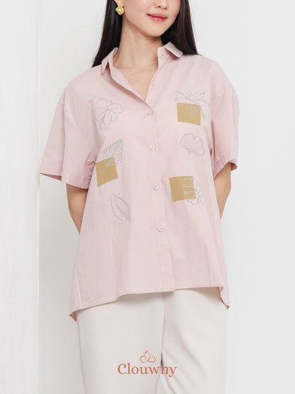 Leaves Cotton Shirt - Pink