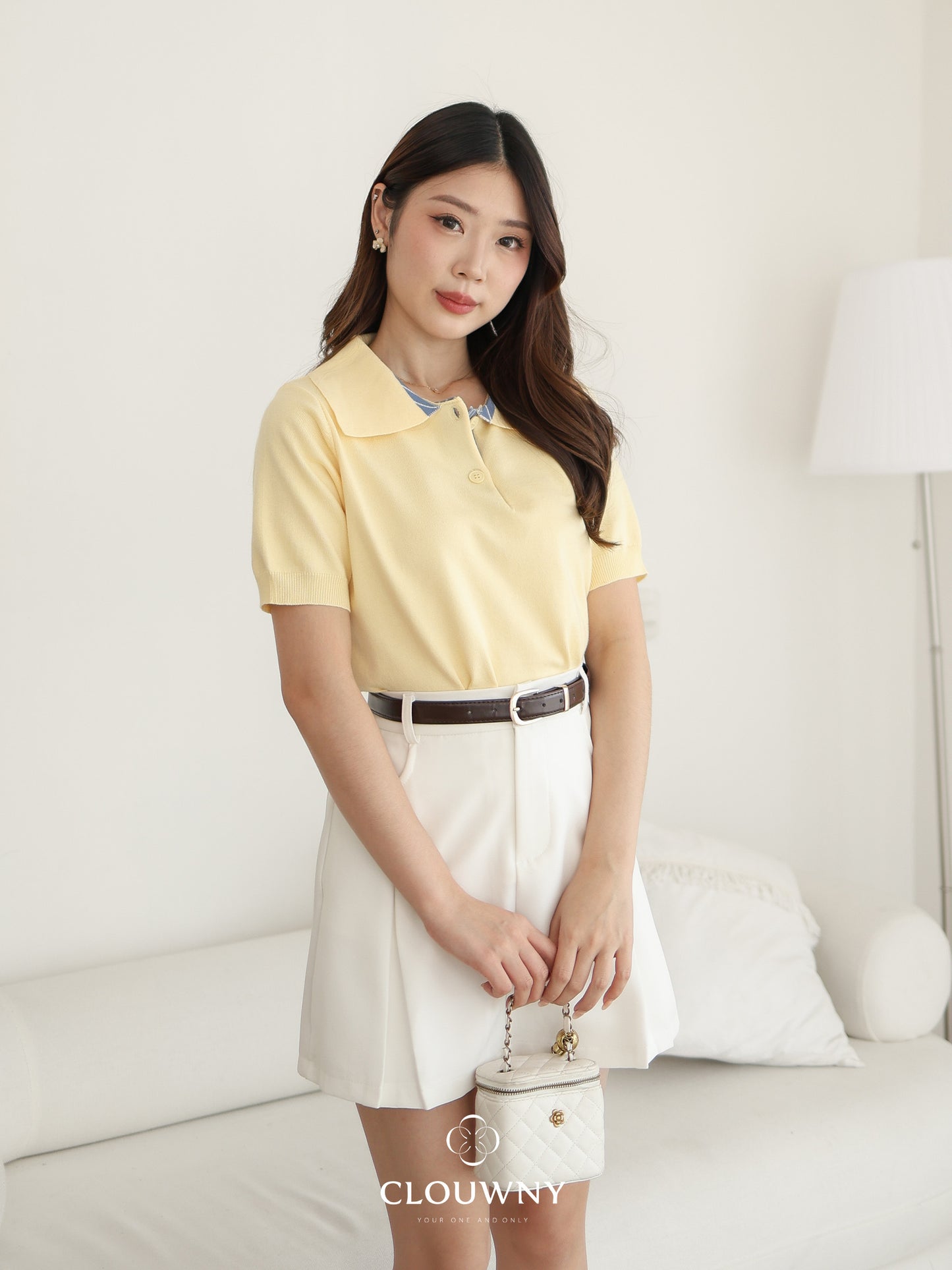 Hervia Double Button Knit Top - Yellow