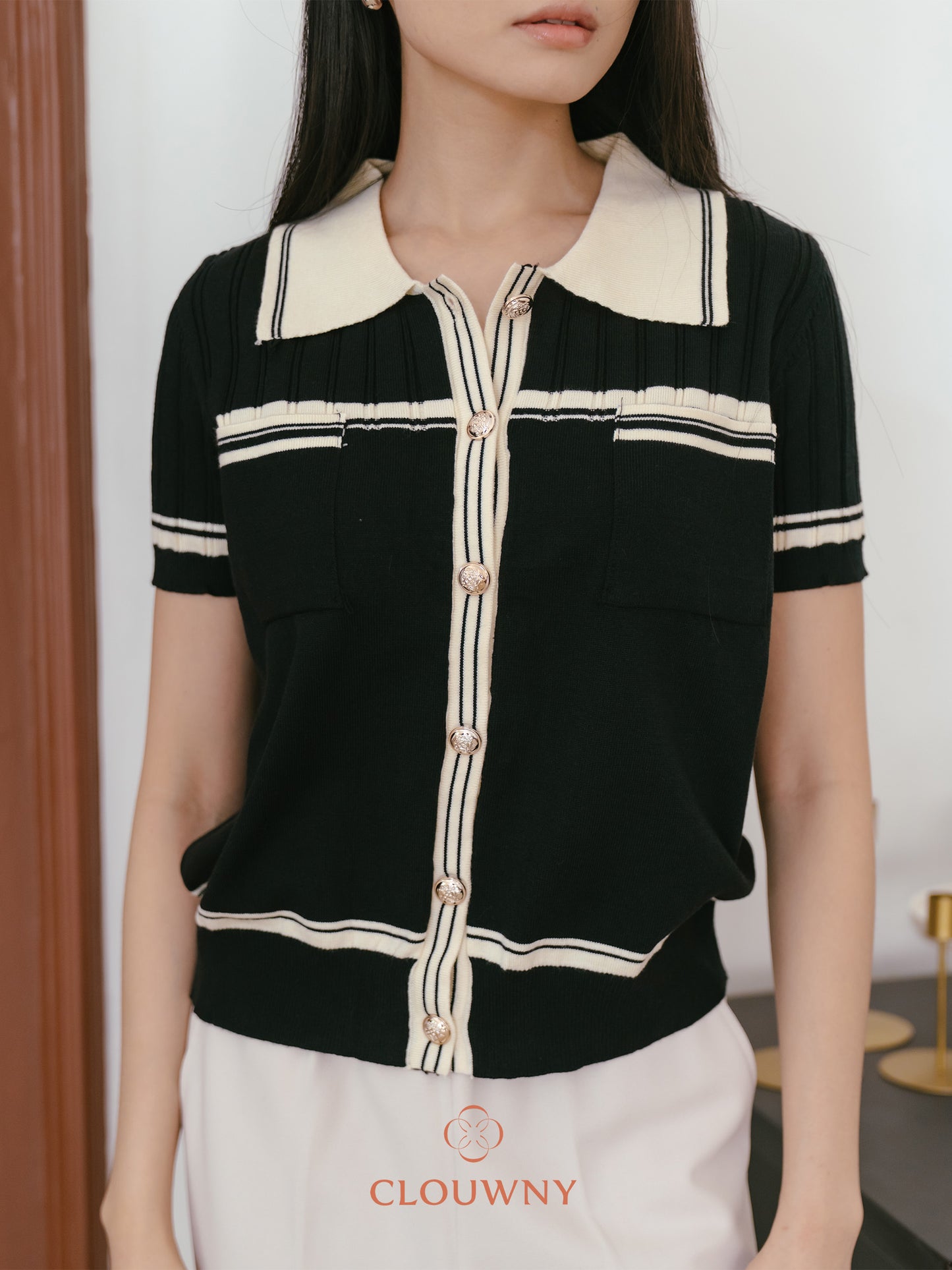 Pegi List Button Knit Top - Black