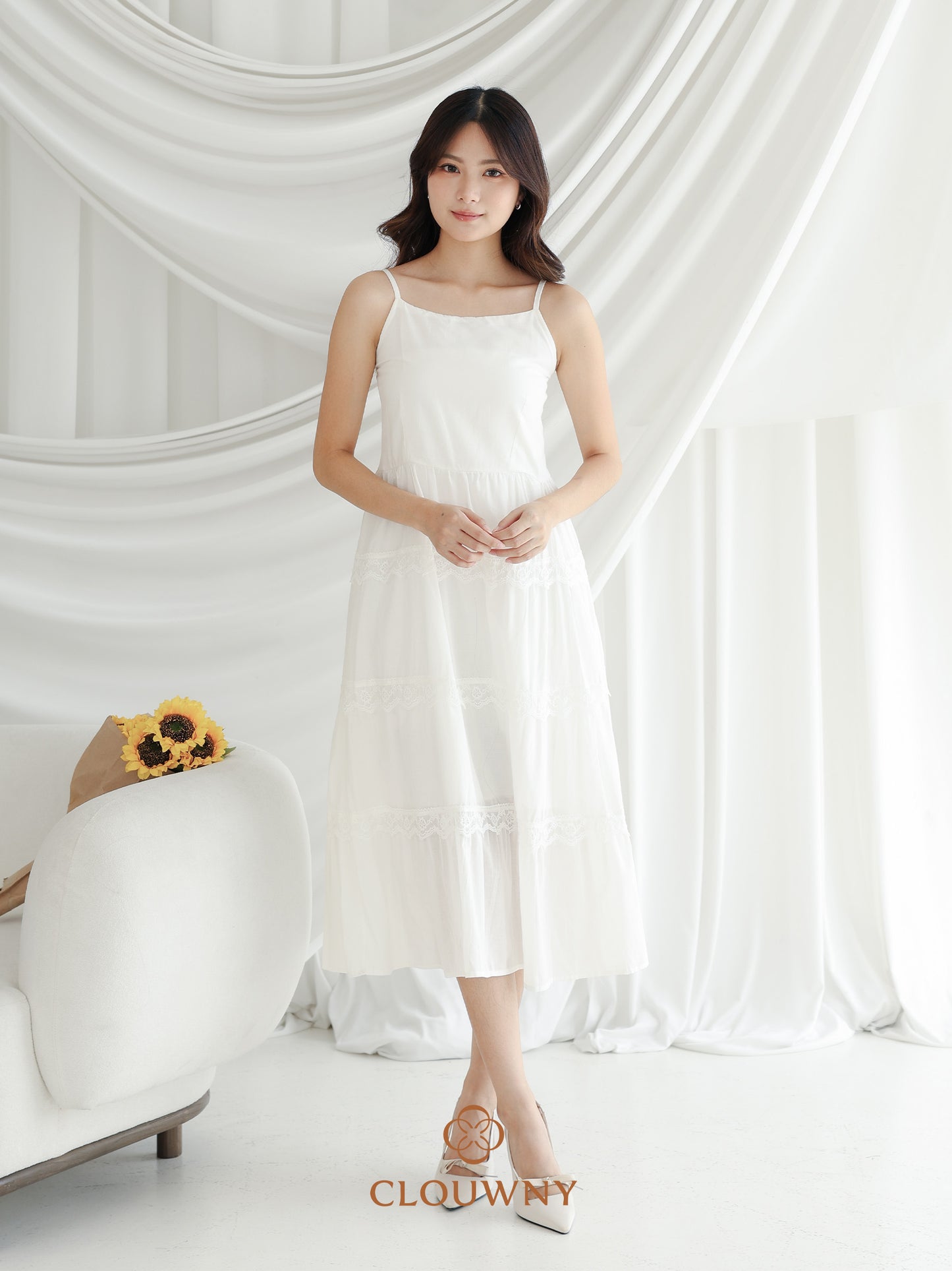 Katama Tiered Broderie Dress - White