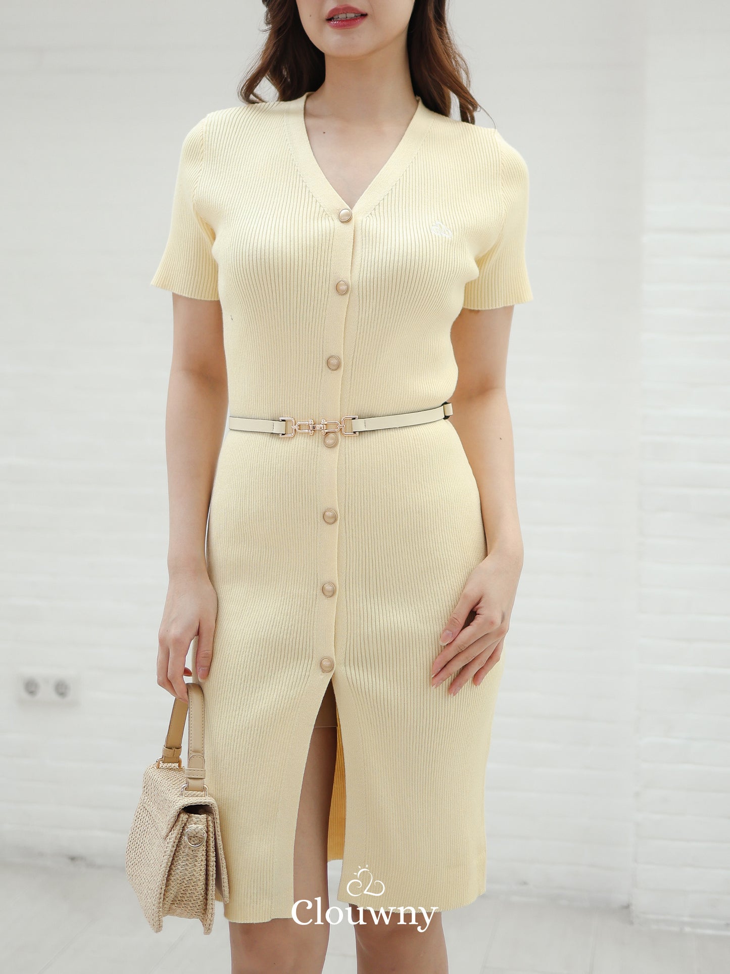 Jemina Button Knit Dress - Yellow