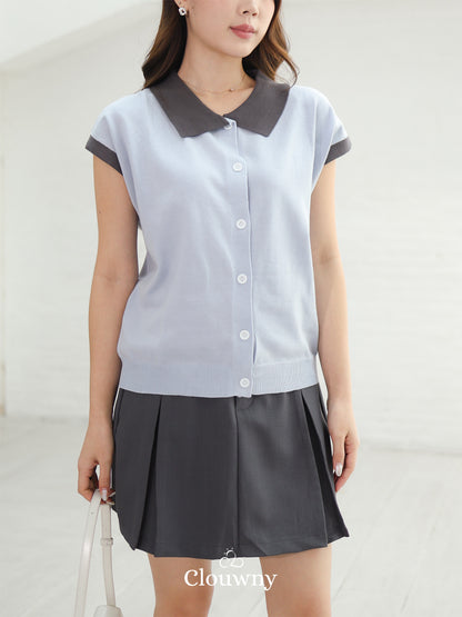 Dava Collar Knit Top - Light Blue