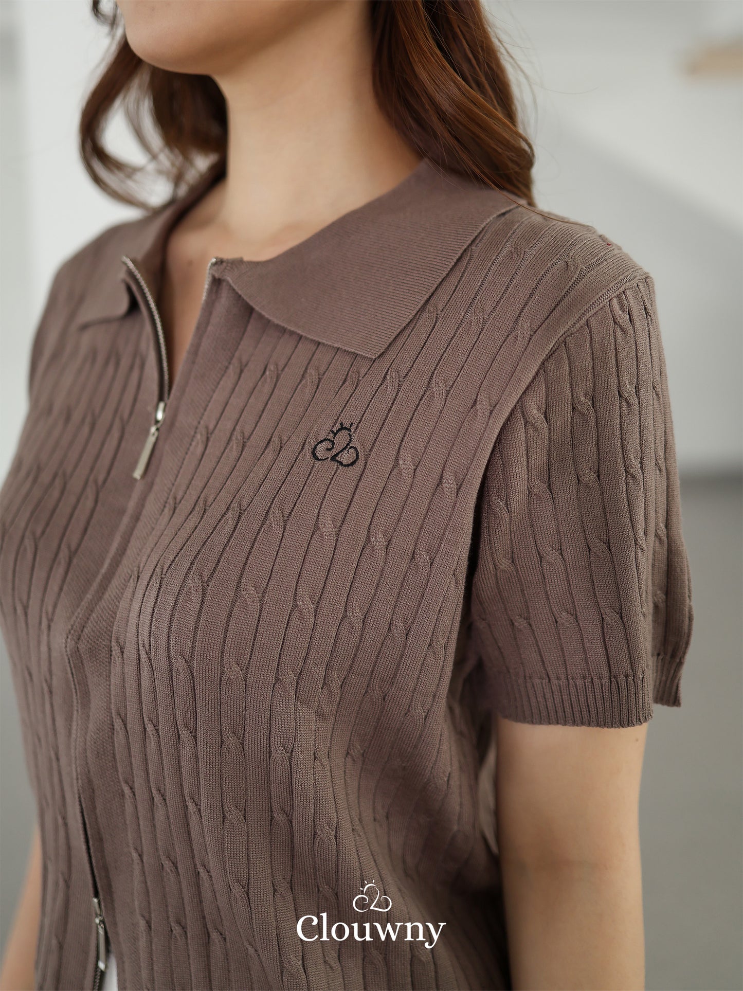 Selma Zipper Knit Top - Mocca