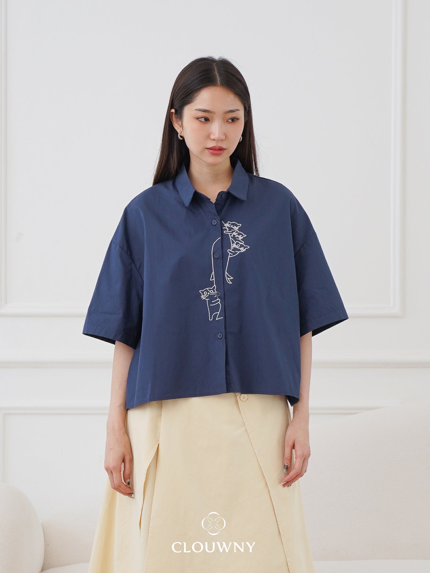 Bridget Cotton Blouse - Navy