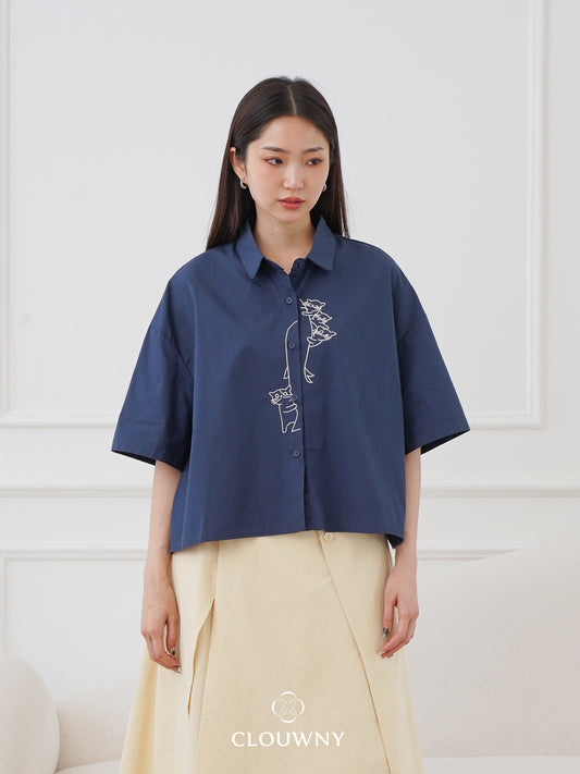 Bridget Cotton Blouse - Navy
