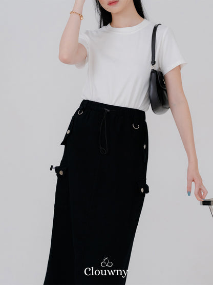 Kaze Cargo Denim Skirt - Black